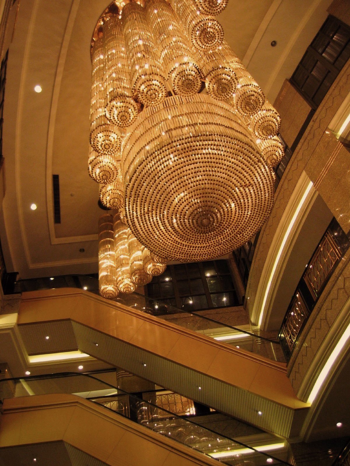 Chandeliers above the atrium of a grand hotel — Claridge’s — P5 Chauffeurs
